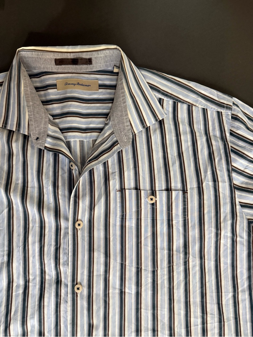 Tommy Bahama Striped Button-Down in Blue, White & Brown